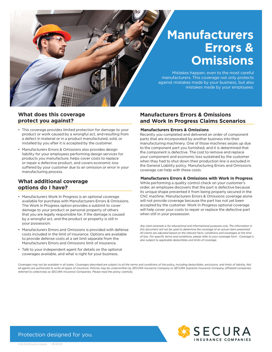Manufacturers Errors & Omissions Sell Sheet